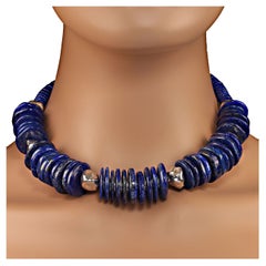 Magnifique collier ras du cou 17 pouces AJD en lapis-lazuli et argent sterling 