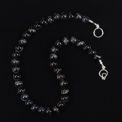 AJD Collier 10 MM Oeil de tigre bleu/gris optique 17 pouces