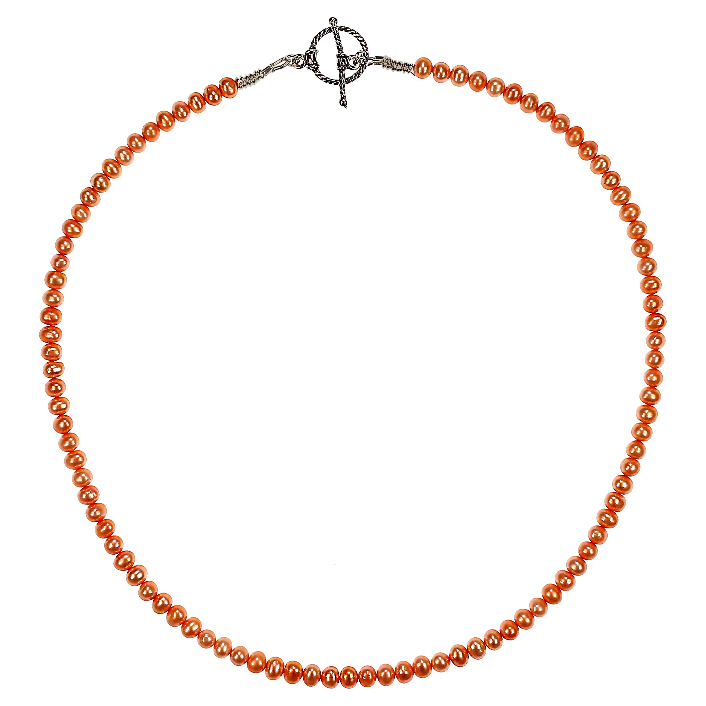 AJD Collier de perles 5MM pêche orange délicate de 17 pouces en vente
