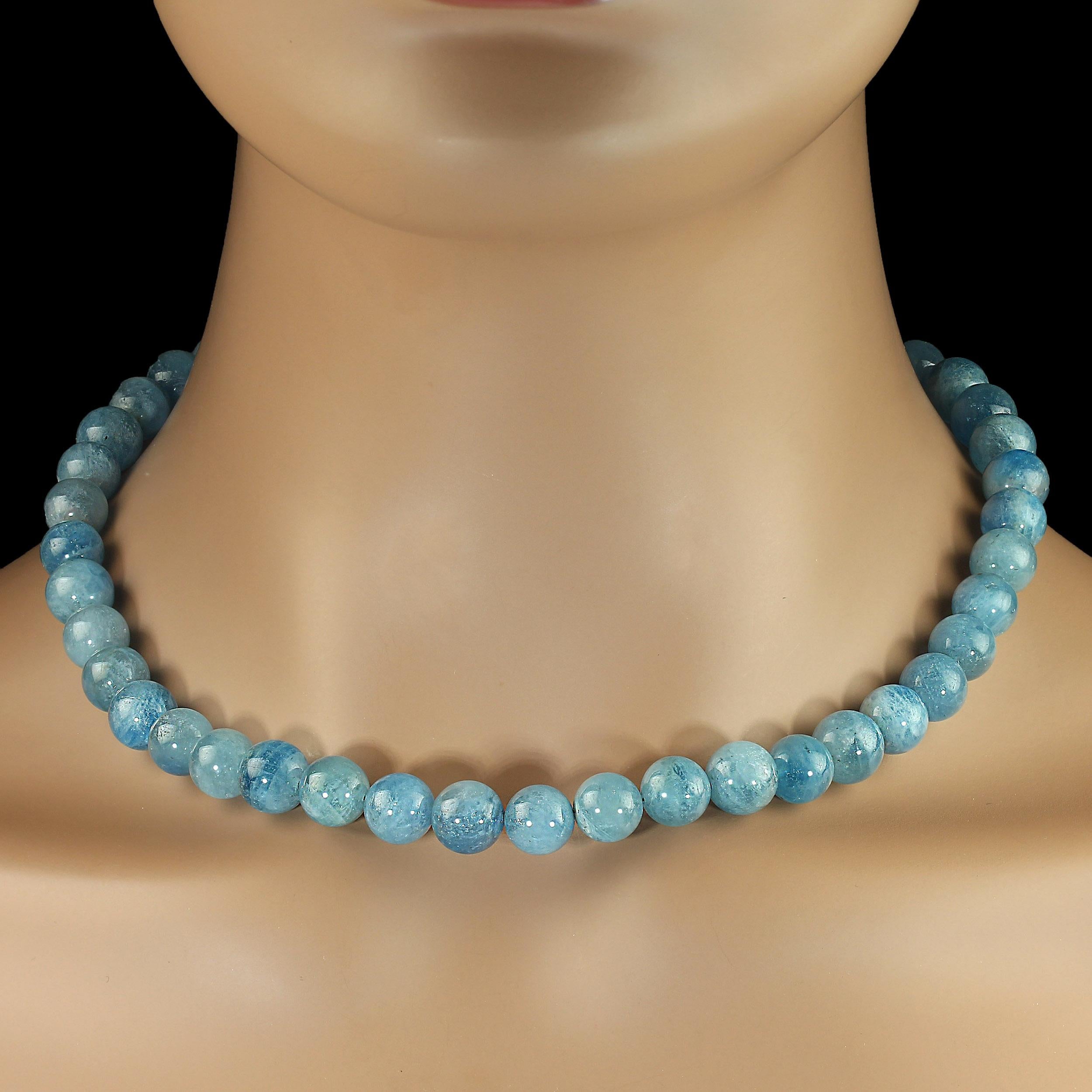 AJD Collier d'aigue-marine translucide bleu moyen/foncé de 17 pouces en vente 3