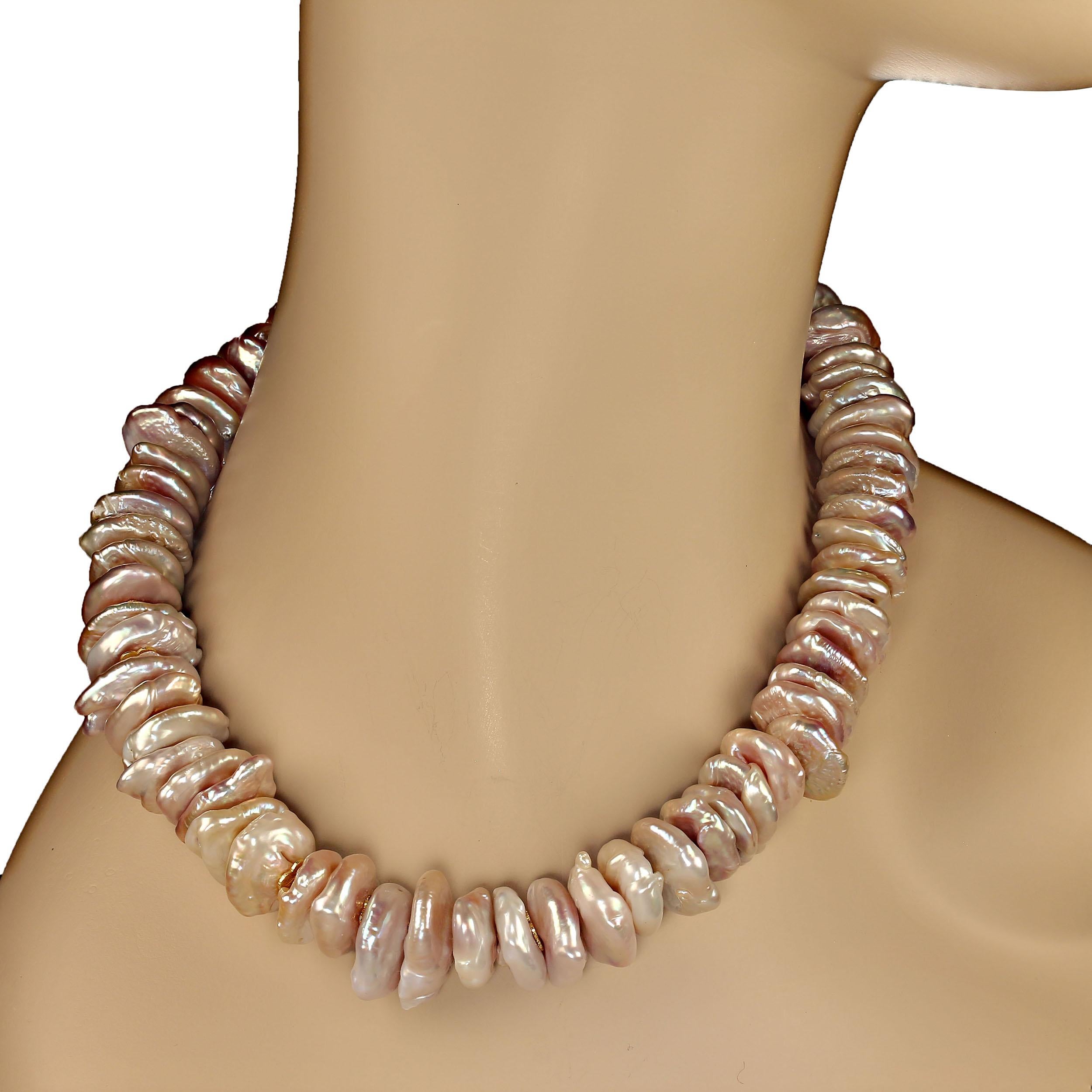 Bead AJD 17.5 Inch Center Drilled Light Peachy Coin Pearl Necklace  Great Gift For Sale