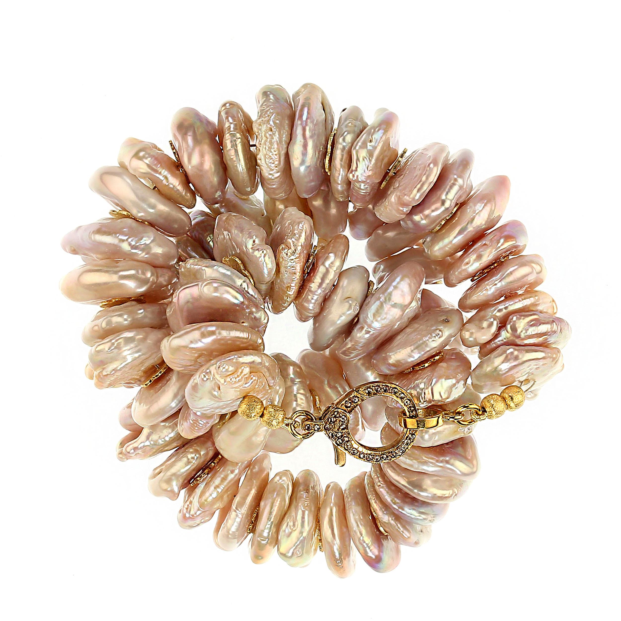 Artisan AJD 17.5 Inch Center Drilled Light Peachy Coin Pearl Necklace  Great Gift For Sale