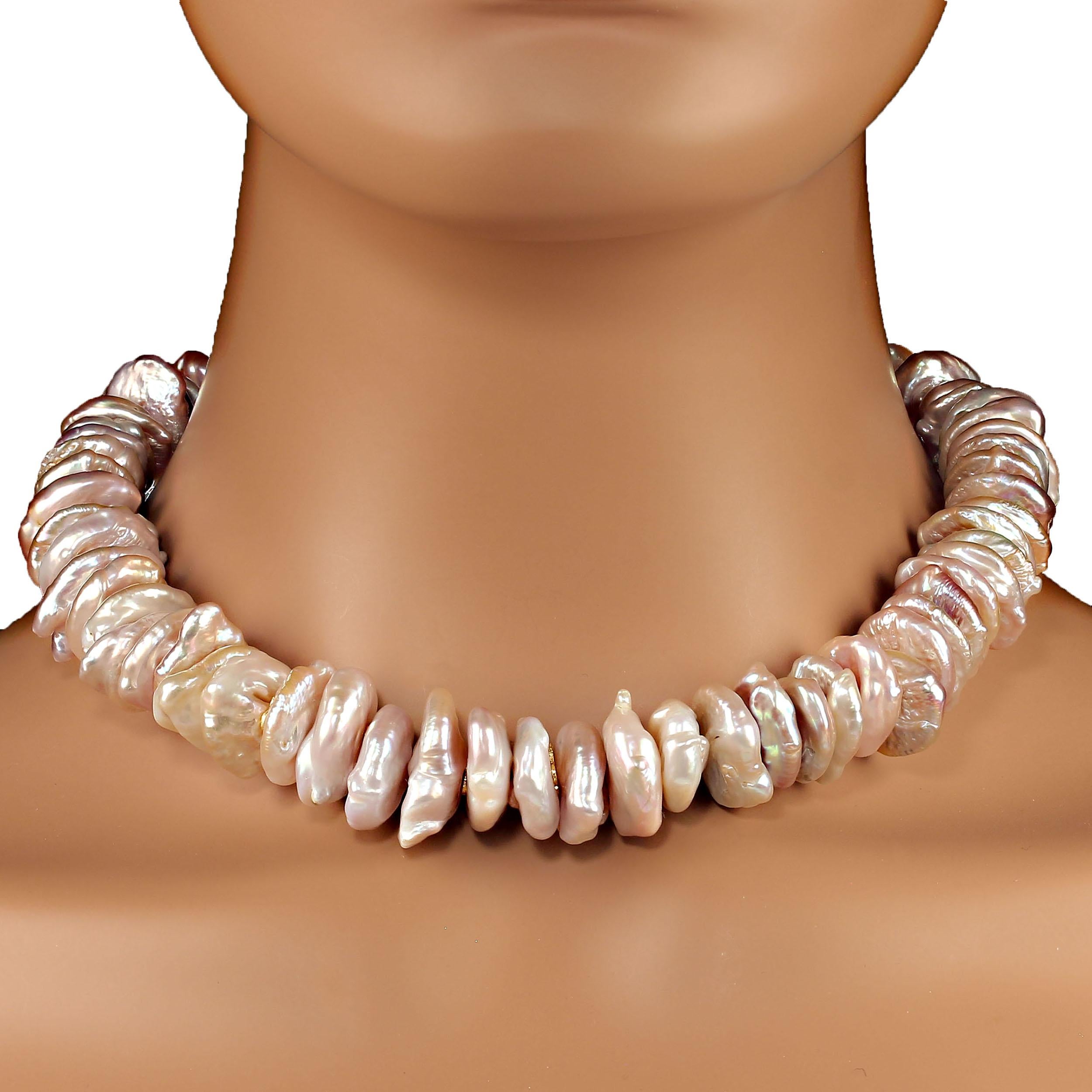 AJD 17.5 Inch Center Drilled Light Peachy Coin Pearl Necklace  Great Gift For Sale 3