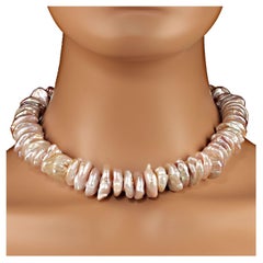 AJD 17.5 Inch Center Drilled Light Peachy Coin Pearl Necklace  Great Gift