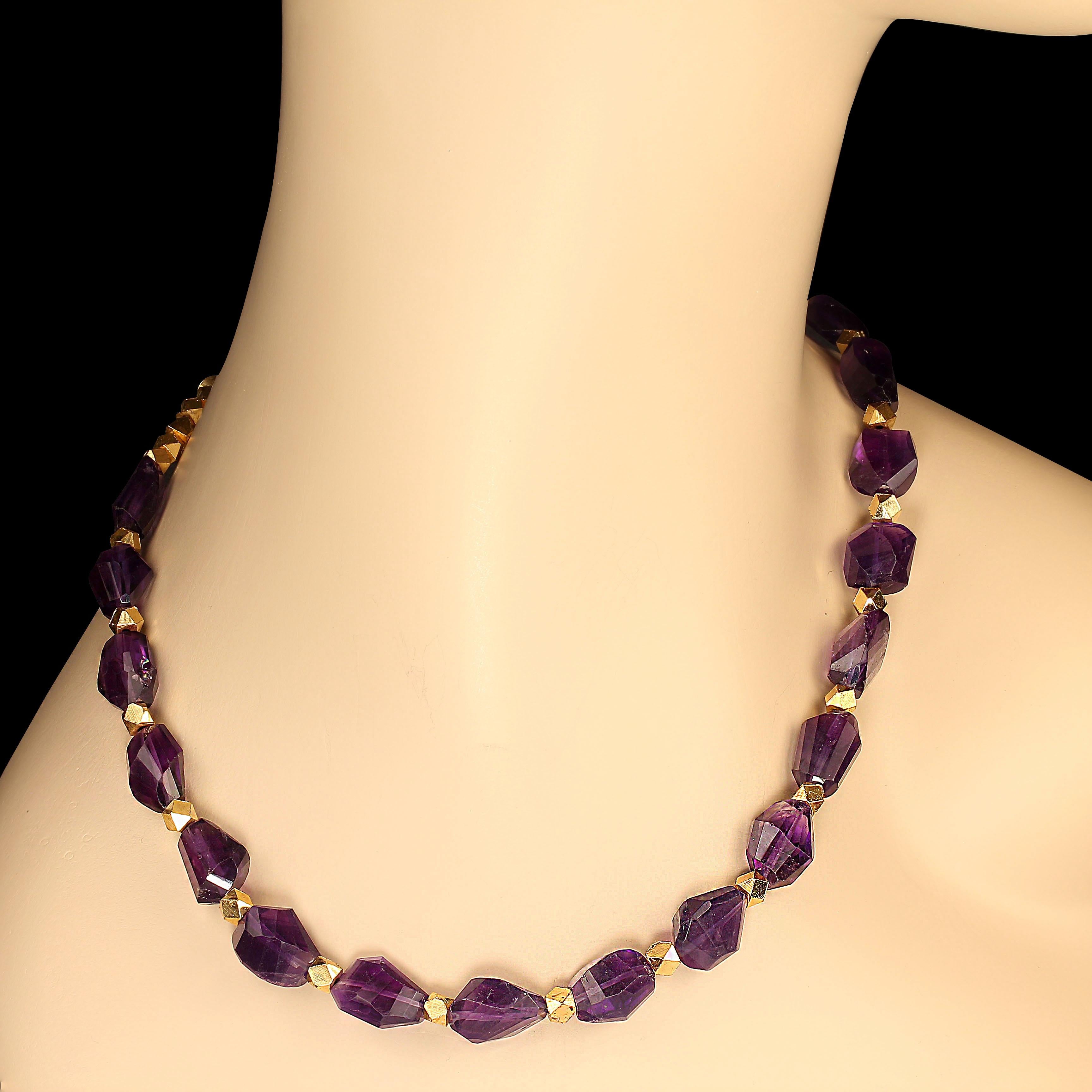 Artisan AJD  18 Inch Amethyst Highly Polished Chunks with Goldy Accents Necklace For Sale