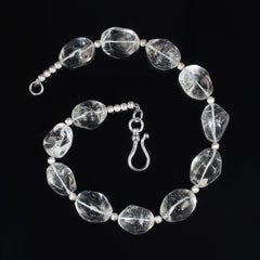 AJD 18 Inch Clear Quartz Nuggets with Silvery Accents Necklace