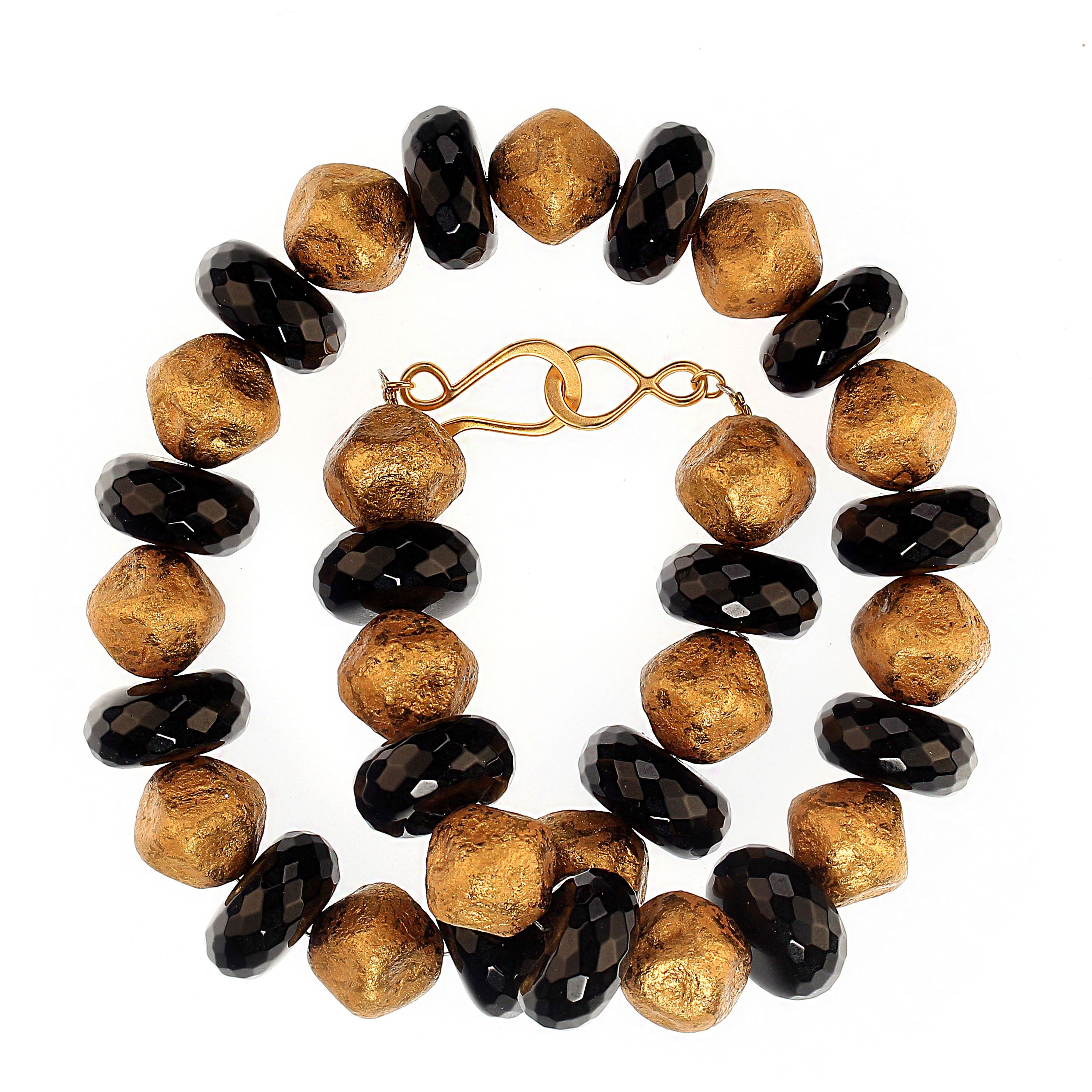 AJD 18 Inch Elegant Black Onyx and Antique Goldy Bead Necklace  Great Gift!!