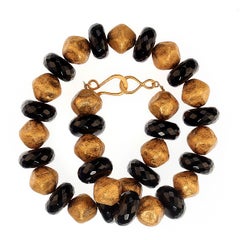 AJD 18 Inch Elegant Black Onyx and Antique Goldy Bead Necklace  Great Gift!!