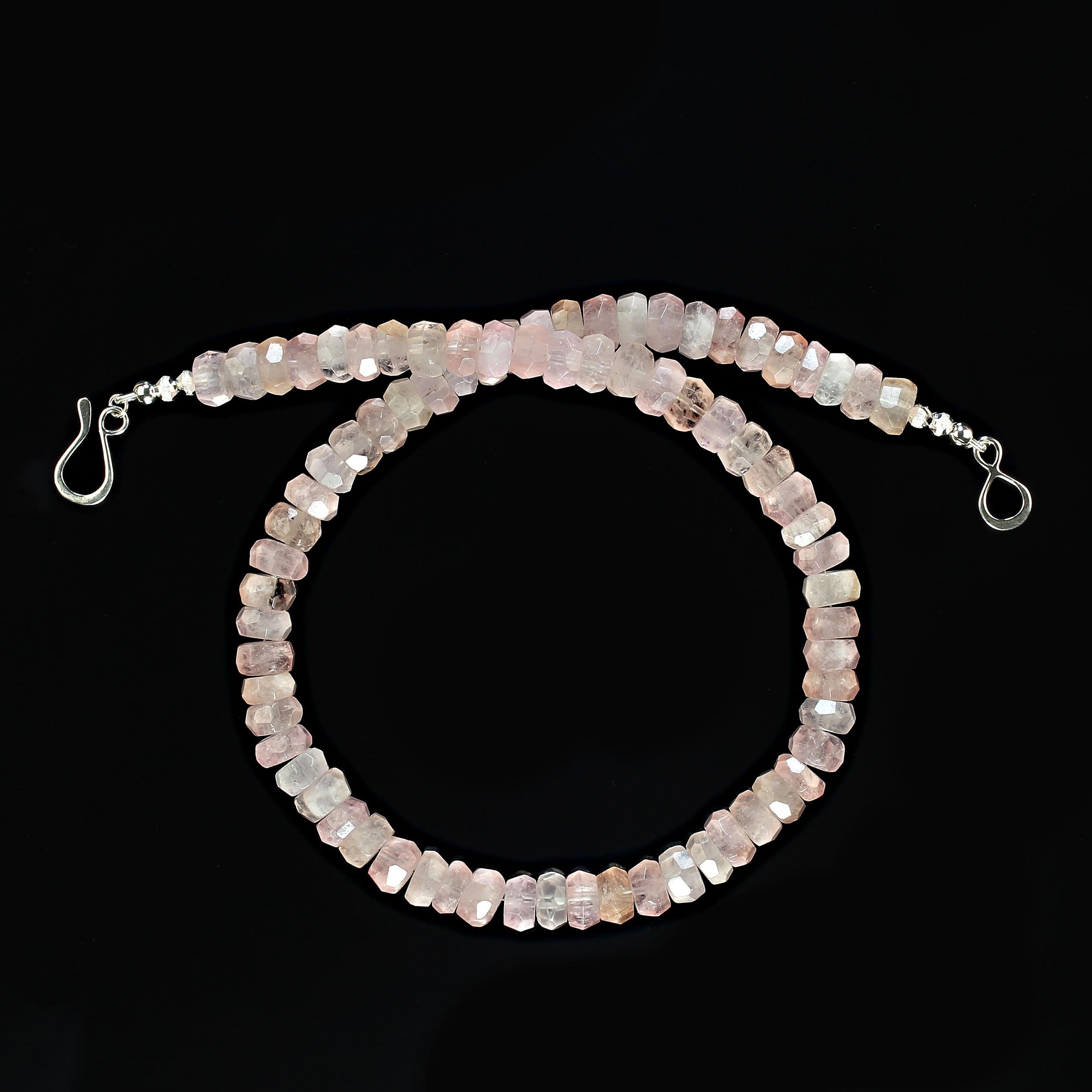 AJD 18 Inch Elegant Pinky Morganite faceted Rondel necklace      Perfect Gift In New Condition For Sale In Raleigh, NC