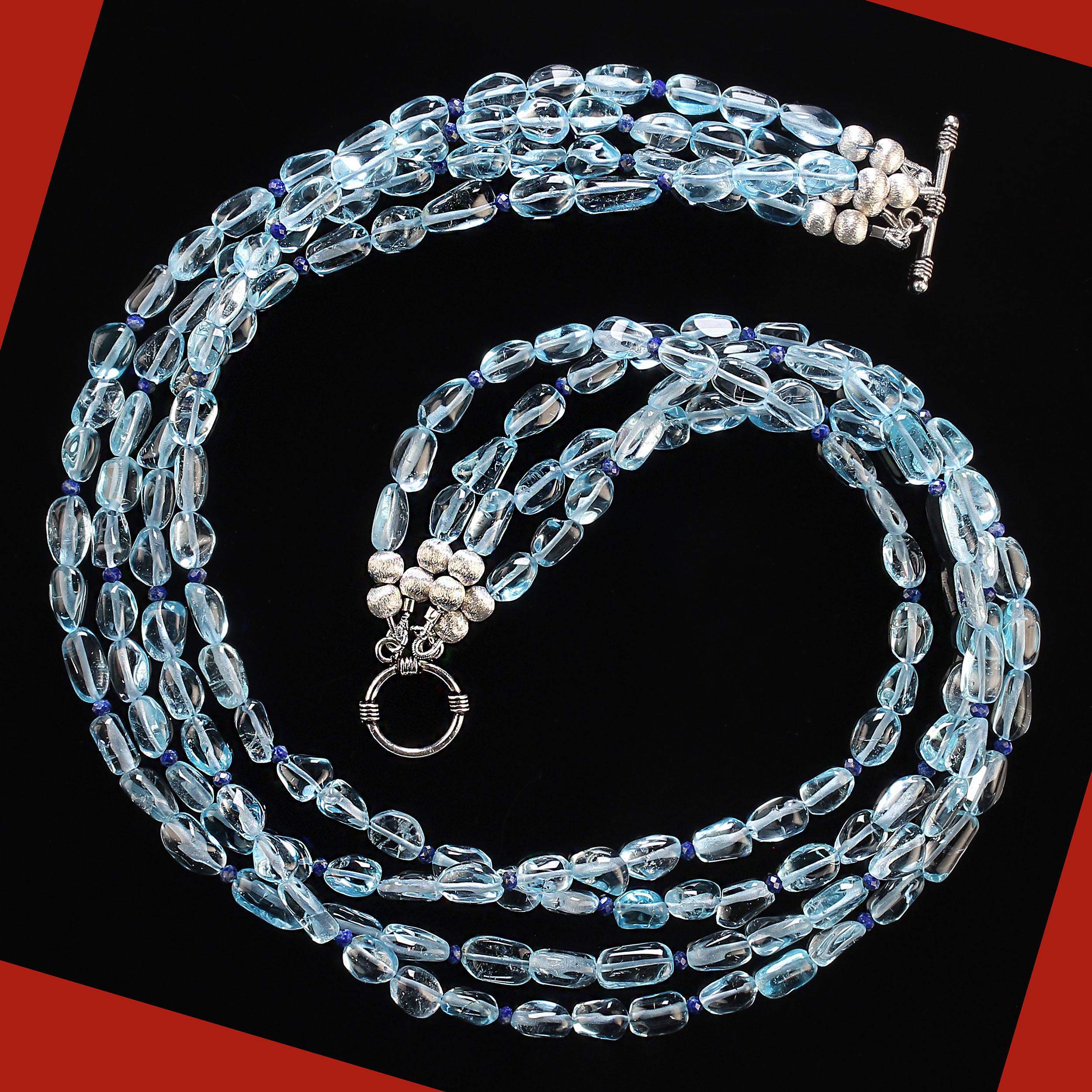 AJD 18 Zoll Faszinierender blauer Topas Nugget Vierstrang-Halskette (Perle) im Angebot