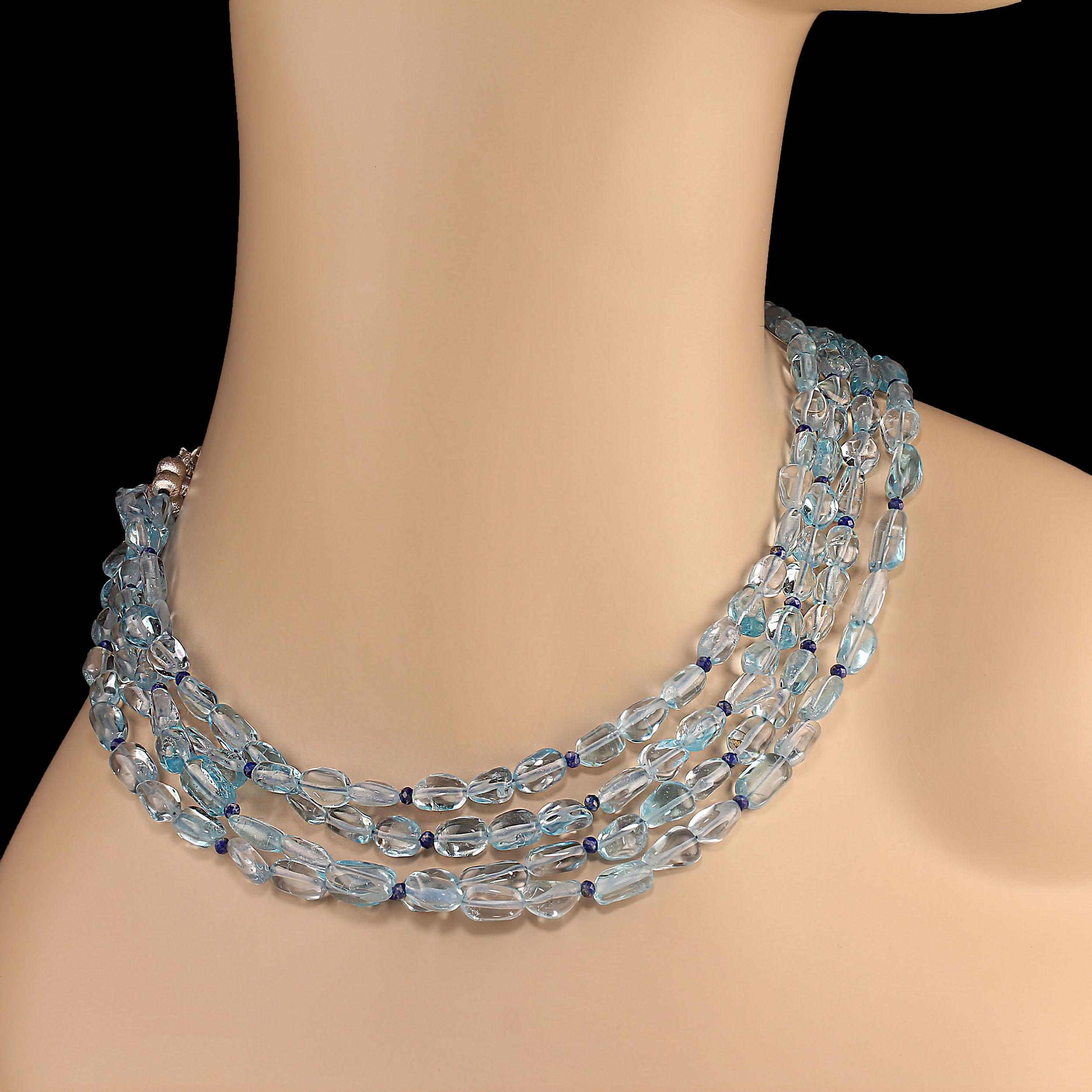 AJD 18 Inch Fascinating Blue Topaz nugget Four Strand necklace In New Condition For Sale In Raleigh, NC