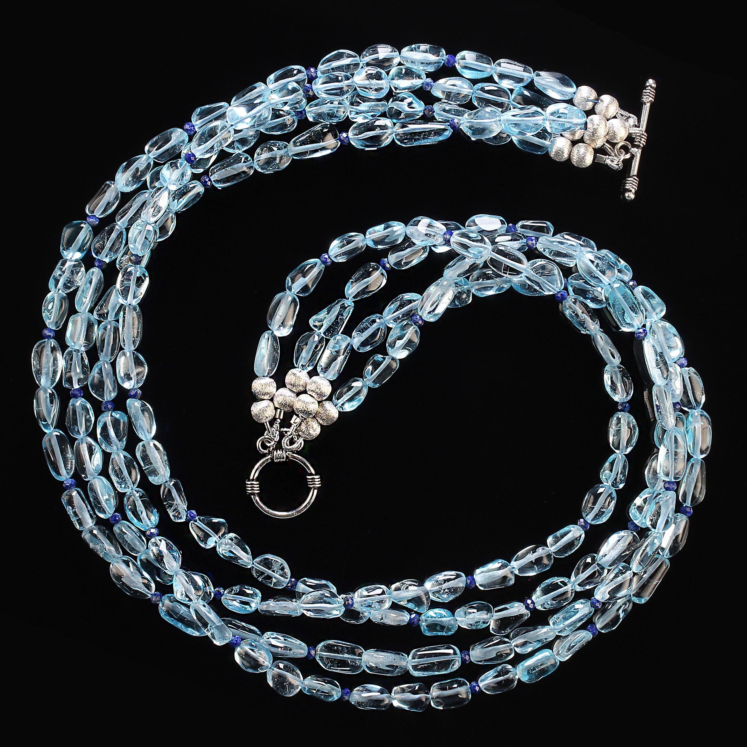 Women's or Men's AJD 18 Inch Fascinating Blue Topaz nugget Four Strand necklace For Sale