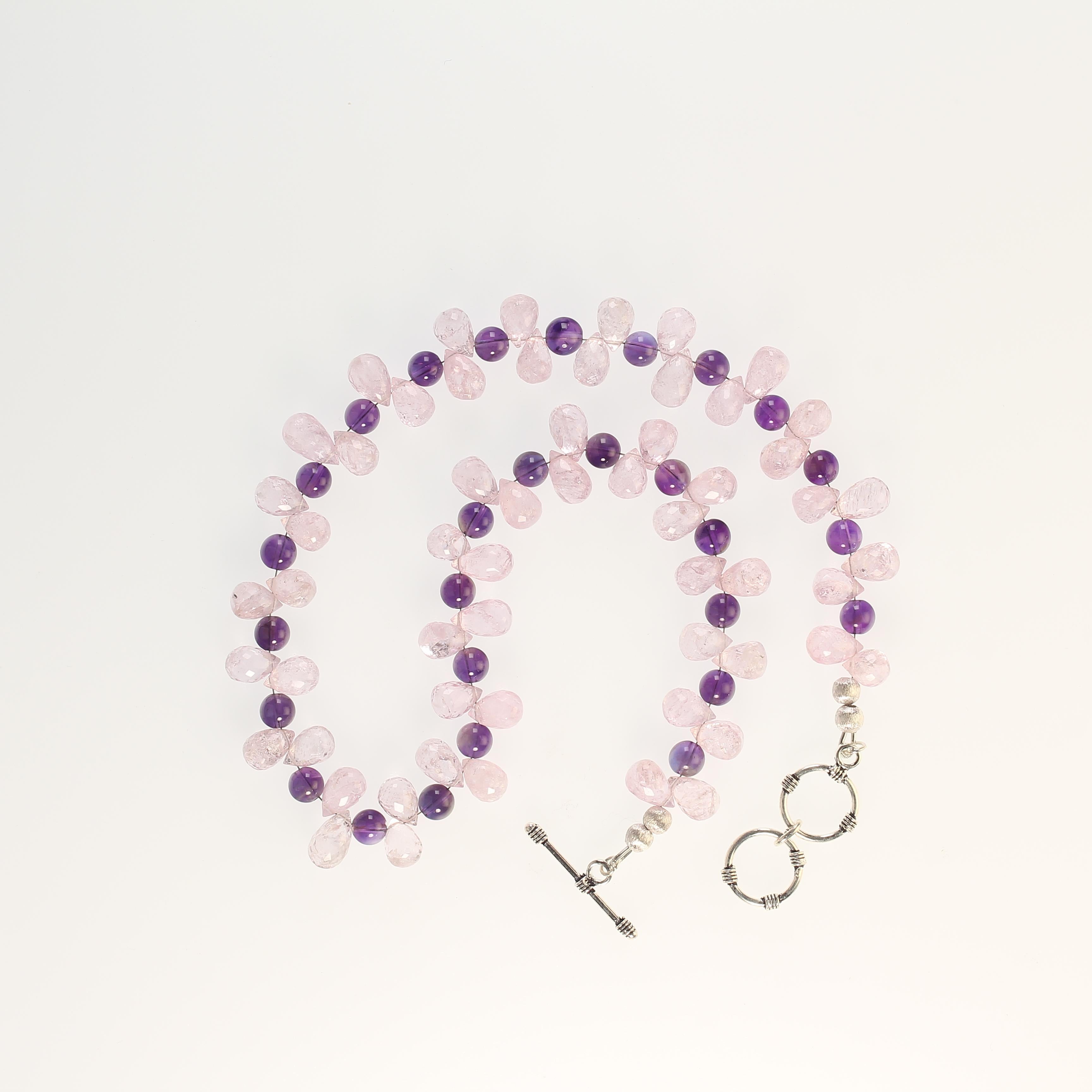 Taglio briolette AJD Collana scintillante di Morganite e Ametista da 18 pollici in vendita