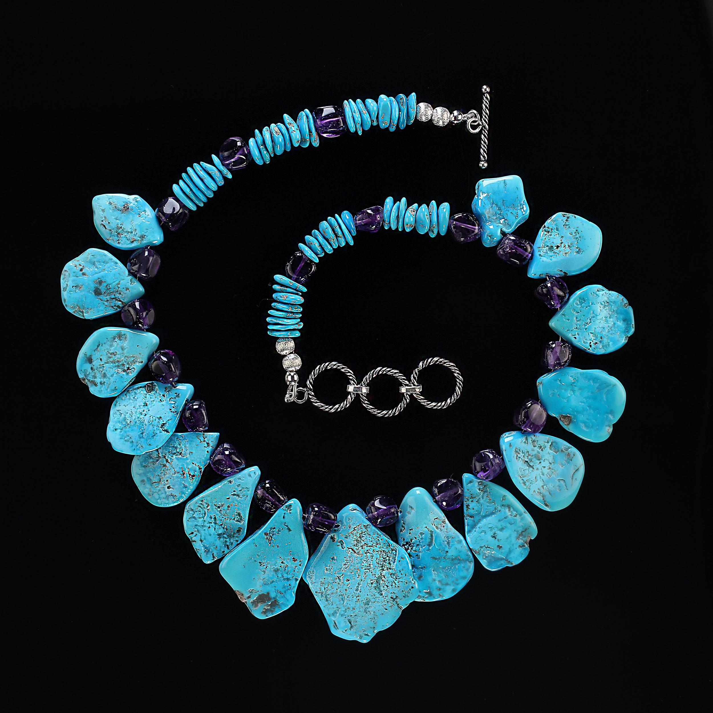 AJD 18 Zoll abgestufte Türkis-Tische und Amethyst-Halskette für schlafende Schönheit  (Perle) im Angebot
