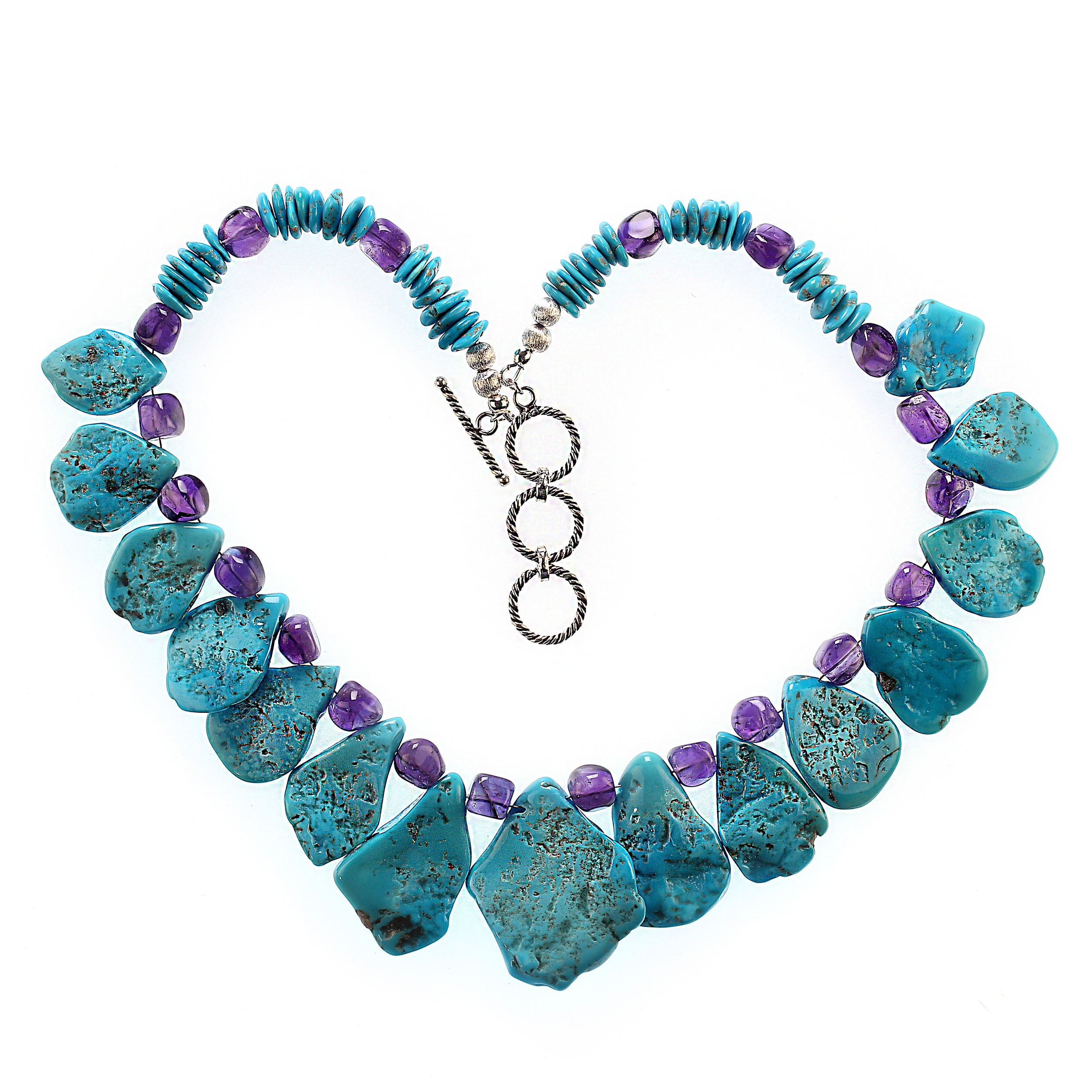 AJD, collier de tablettes graduées Sleeping Beauty turquoise et améthyste de 18 pouces