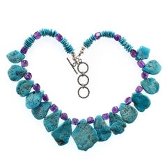 AJD 18 Inch Graduated Sleeping Beauty Turquoise Tablets and Amethyst Necklace