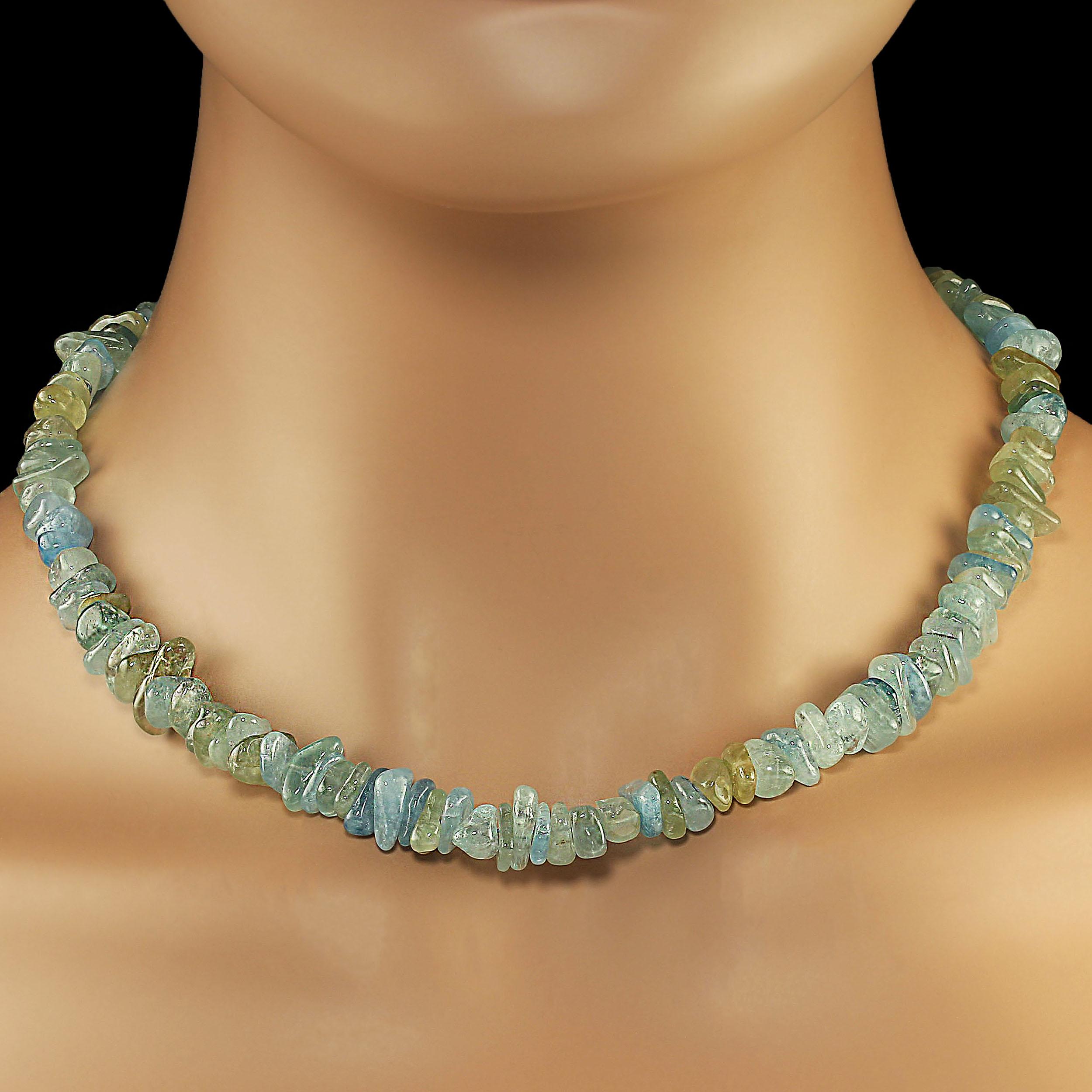 Artisan AJD 18 Inch Highly Polished Blue/Green Aquamarine Chip Necklace March Birthstone