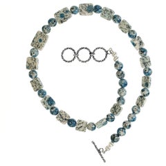 AJD 18 Inch 'K2' Blue and White Jasper Necklace