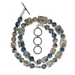 AJD 18 Inch 'K2' Blue and White Jasper Necklace