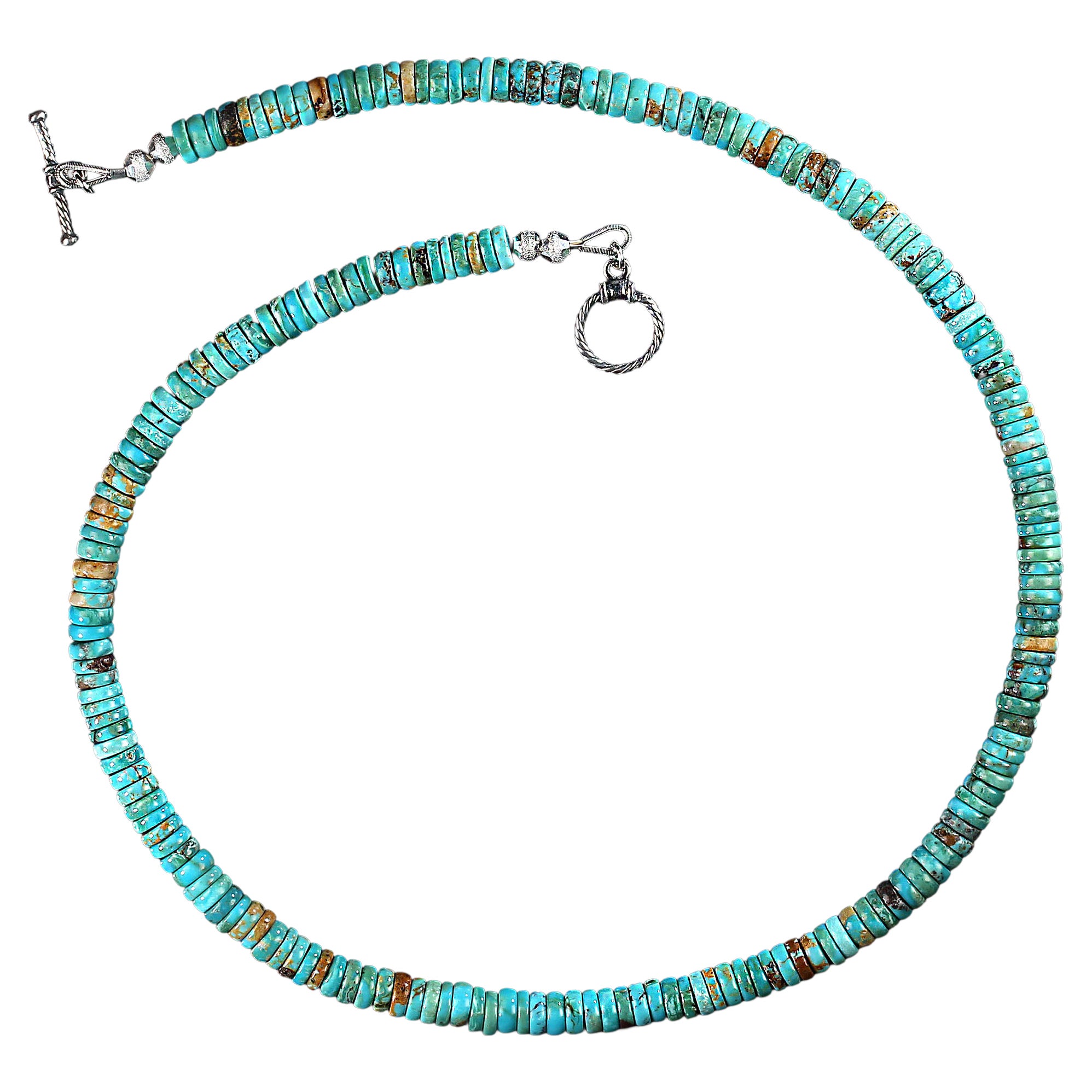 AJD 18 Inch Kingman Turquoise necklace 6 MM Smooth Rondelles Perfect Gift For Sale