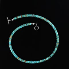 AJD 18 Inch Kingman Turquoise necklace 6 MM Smooth Rondelles Perfect Gift