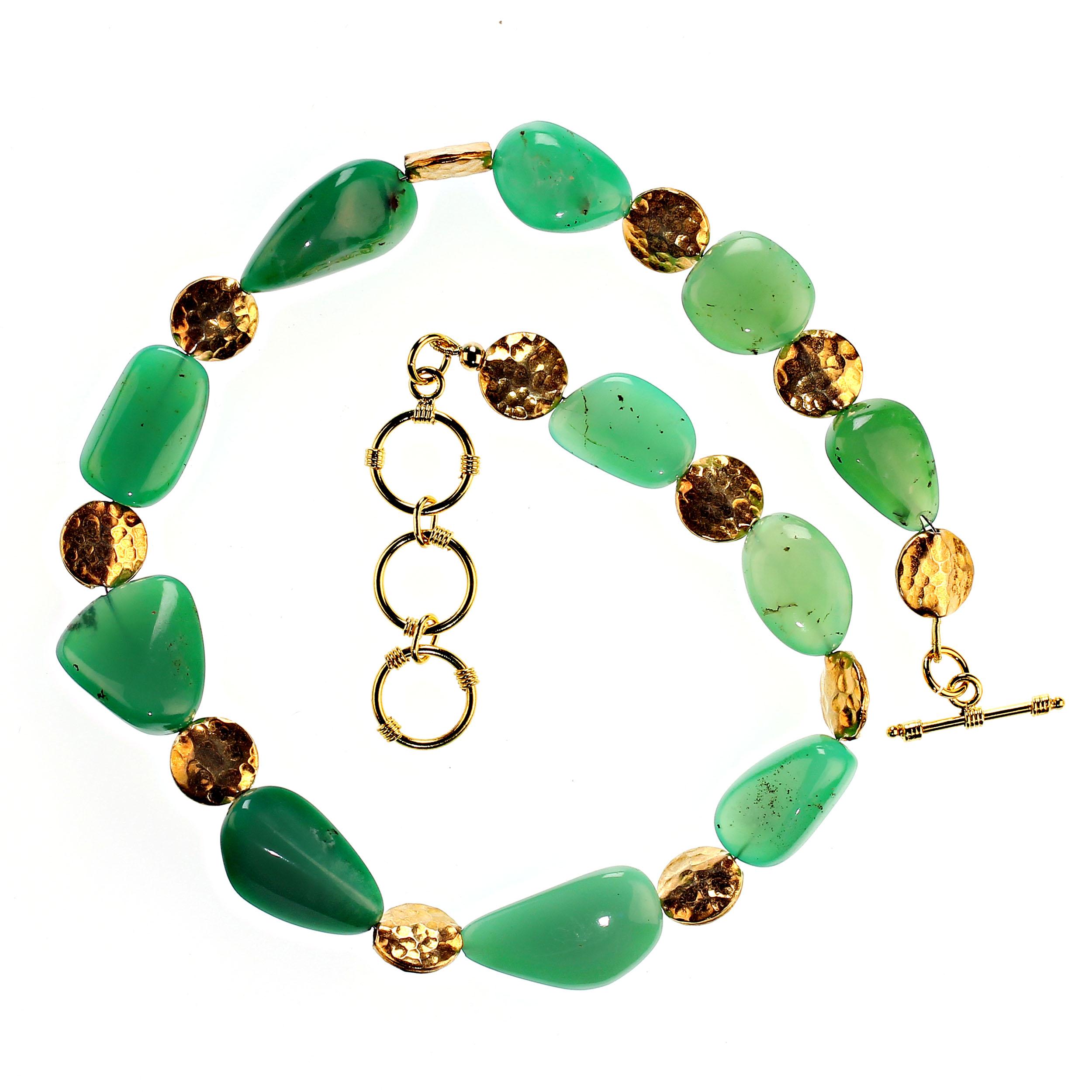 Artist AJD 18 Inch Magnificent Chrysoprase Nugget Necklace with goldy accents For Sale