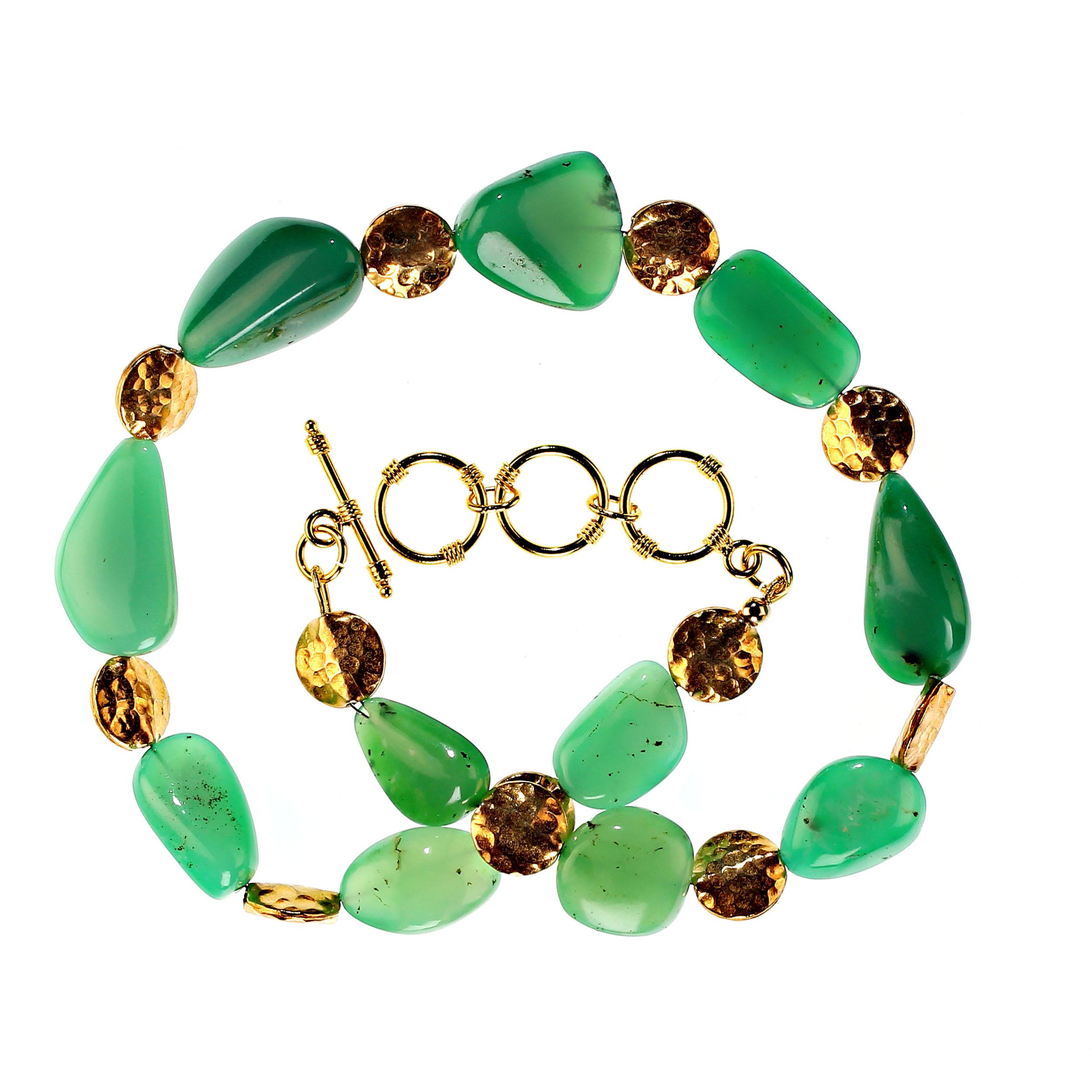 Bead AJD 18 Inch Magnificent Chrysoprase Nugget Necklace with goldy accents For Sale