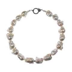 AJD 18 Inch Magnificent White Baroque Pearl Necklace