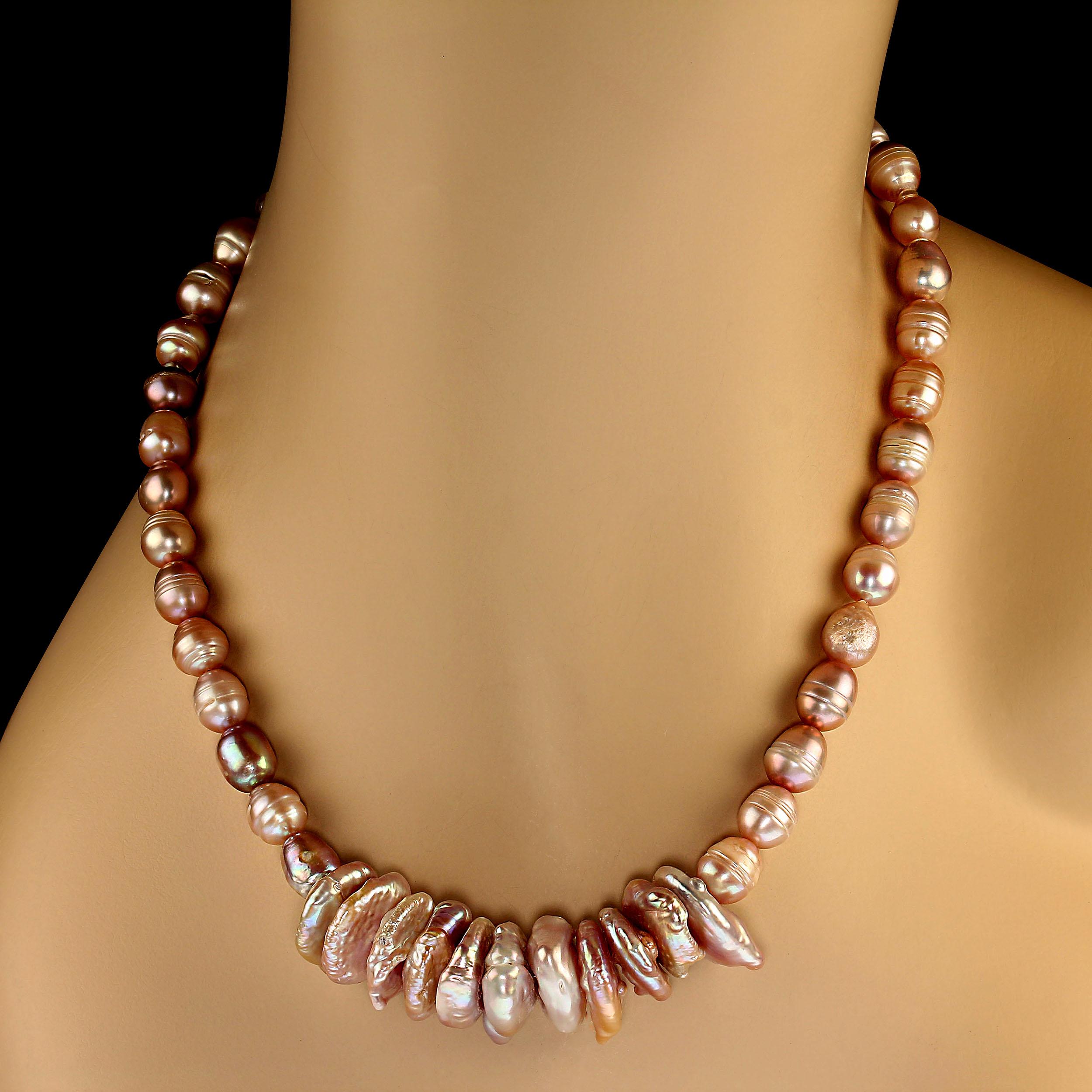 Bead AJD 18 Inch Mauvy/Pink Potato Pearl and Coin Pearl Necklace June Birthstone