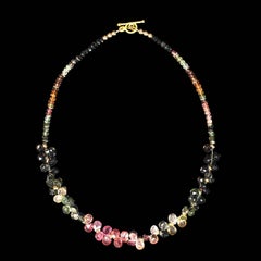 AJD 18 Inch Multi Color Tourmaline Necklace with Goldy accents