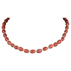 AJD 18 Inch Orange Spongy Coral and Pearl Necklace