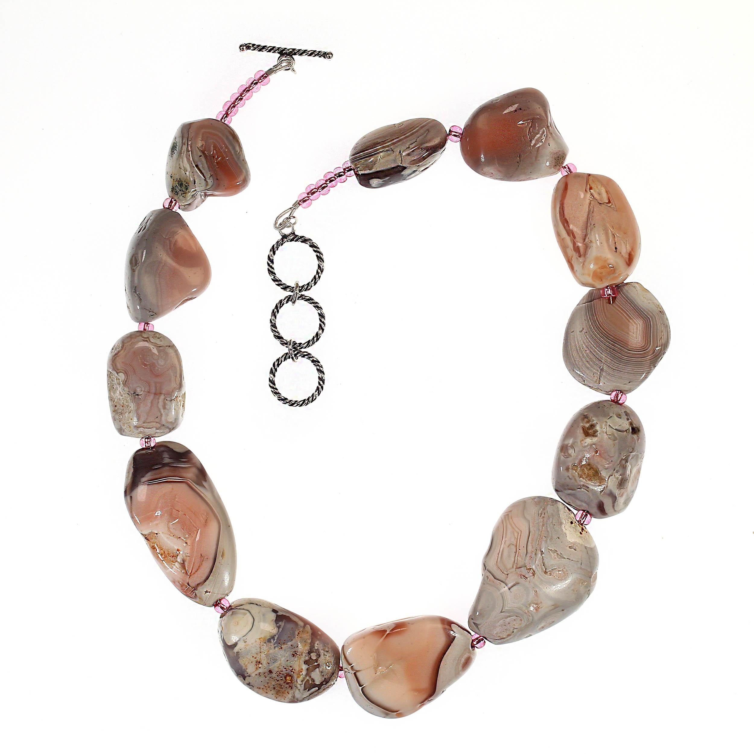 AJD 18 Inch Pink Botswana Agate Nugget Necklace For Sale 4