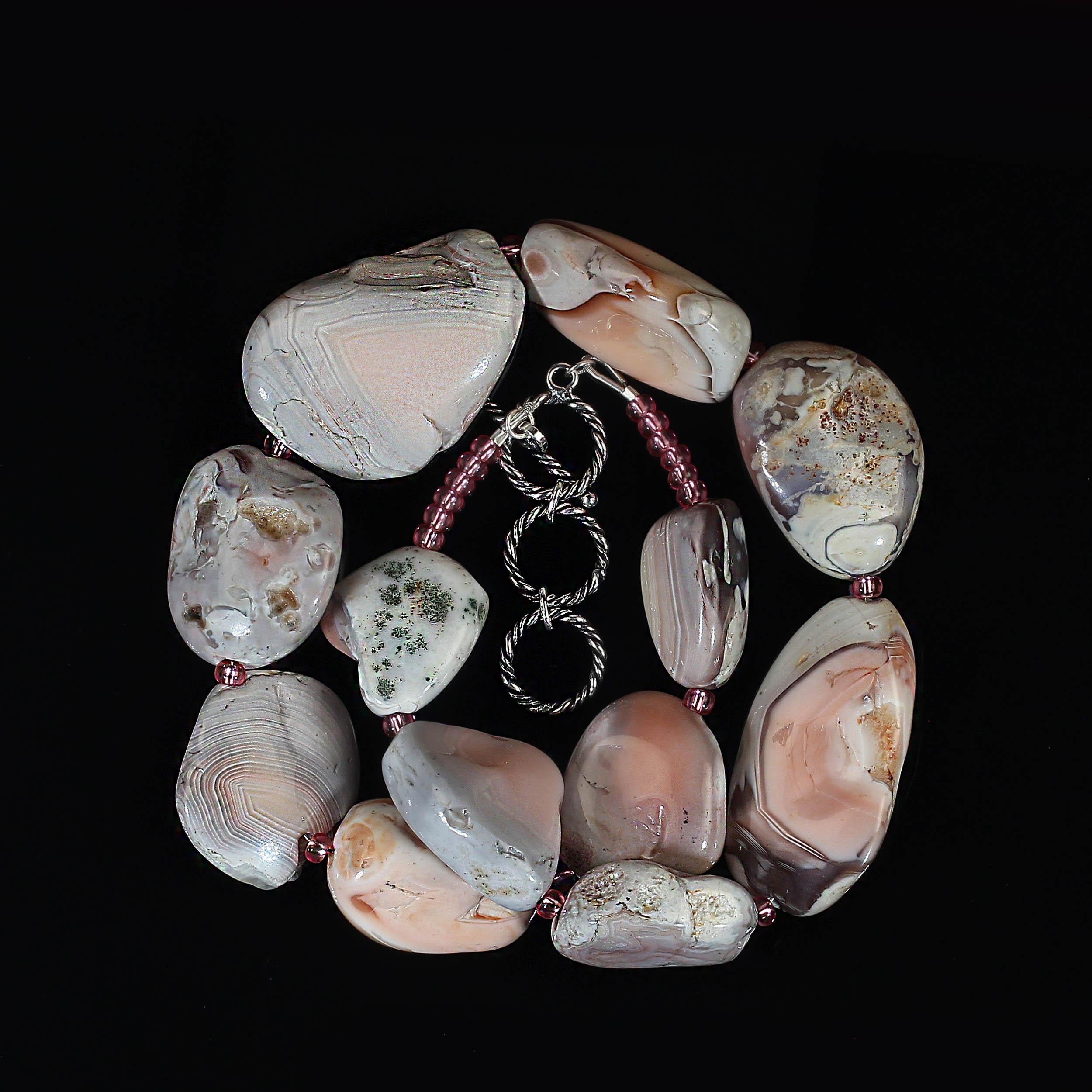 Artisan AJD 18 Inch Pink Botswana Agate Nugget Necklace For Sale