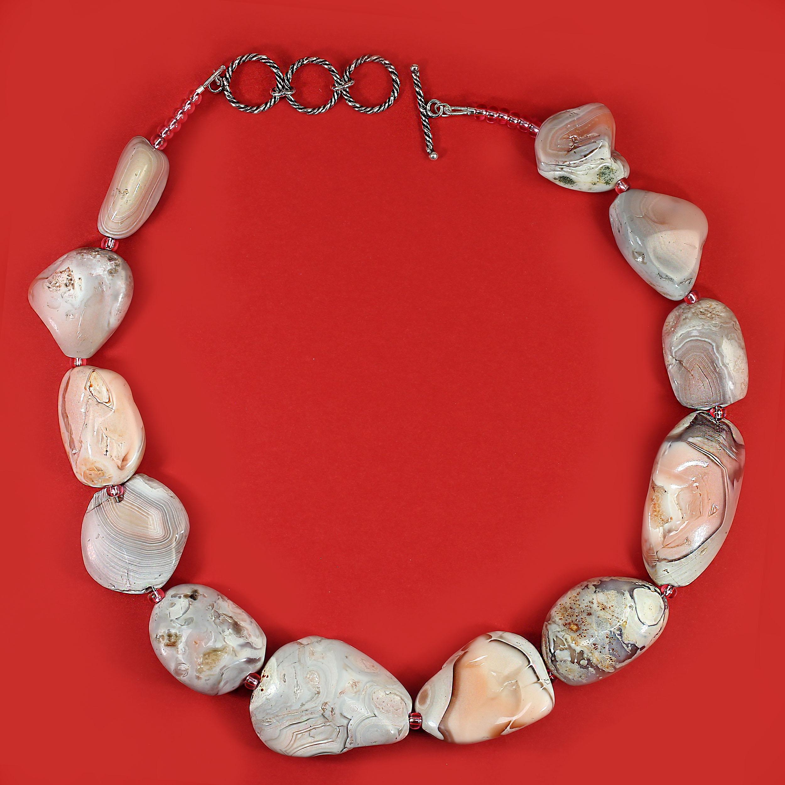 Bead AJD 18 Inch Pink Botswana Agate Nugget Necklace For Sale