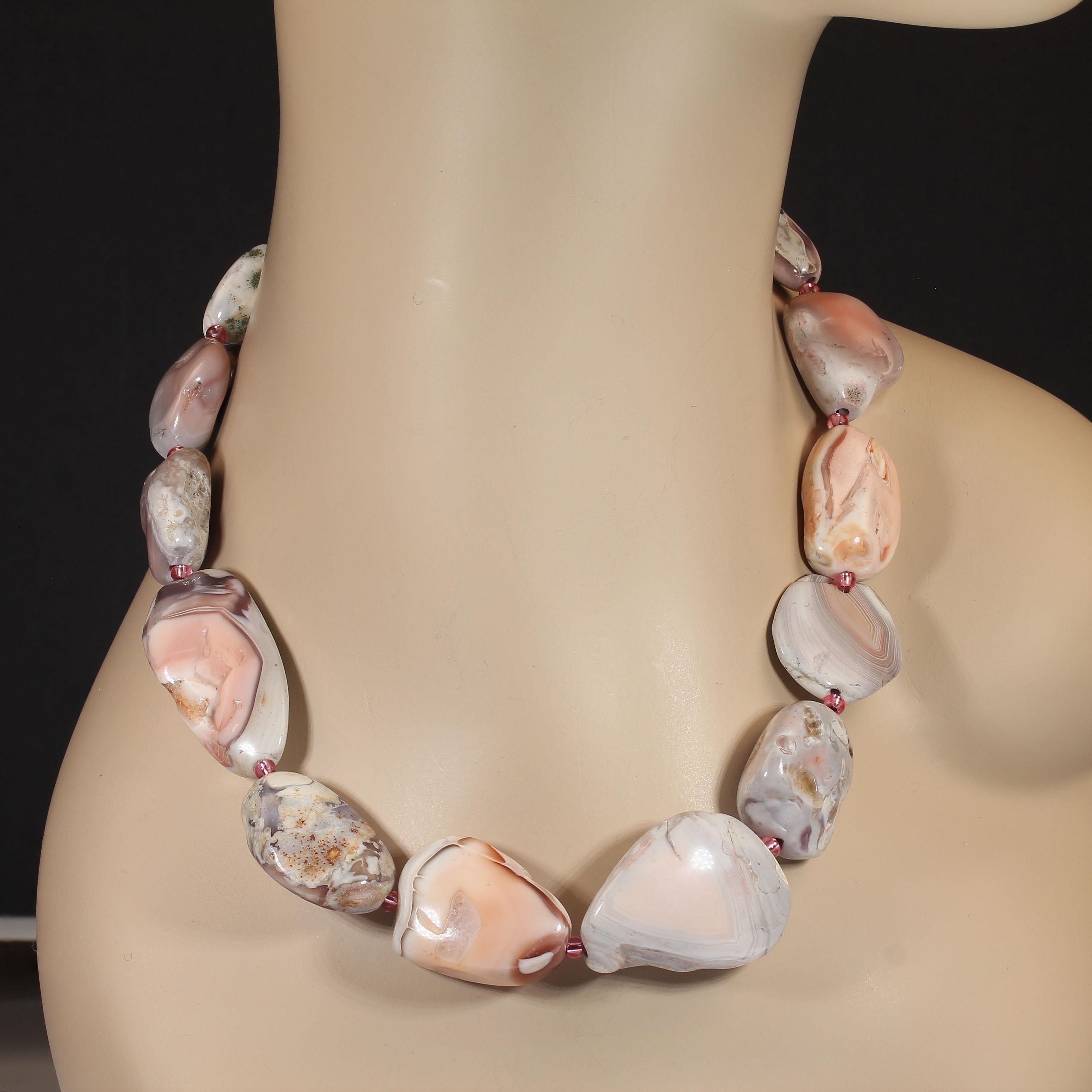 AJD 18 Inch Pink Botswana Agate Nugget Necklace For Sale 2