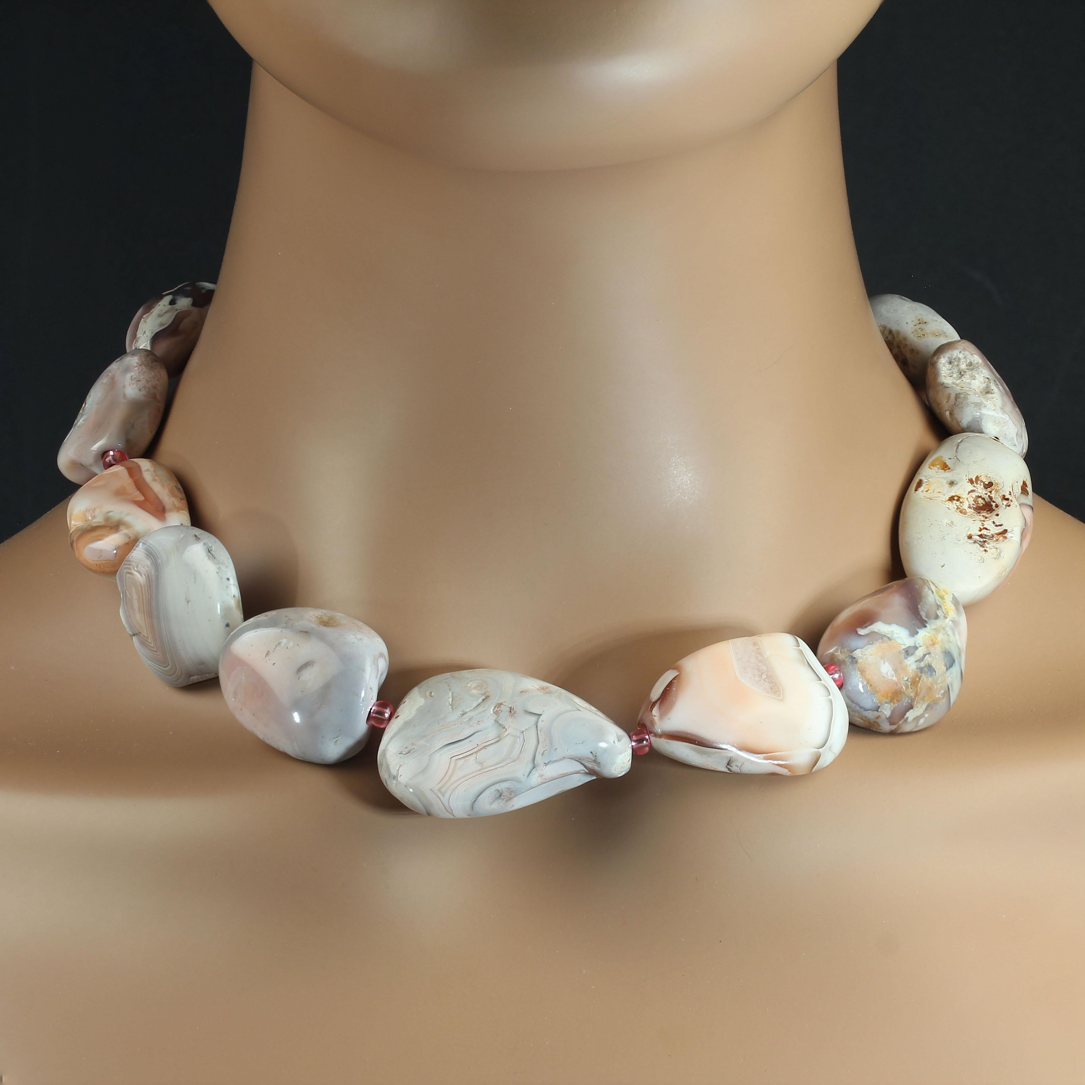 AJD 18 Inch Pink Botswana Agate Nugget Necklace For Sale 3