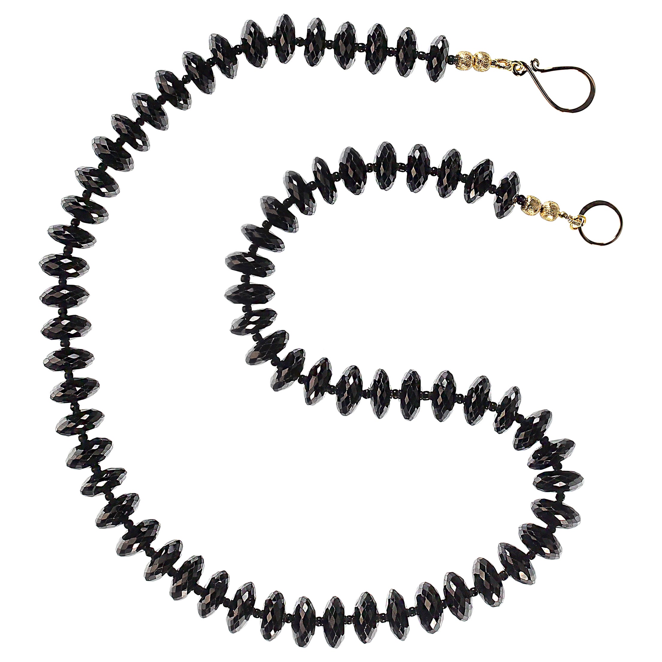 AJD Collar de turmalina negra facetada brillante de 18 pulgadas Artesano en venta