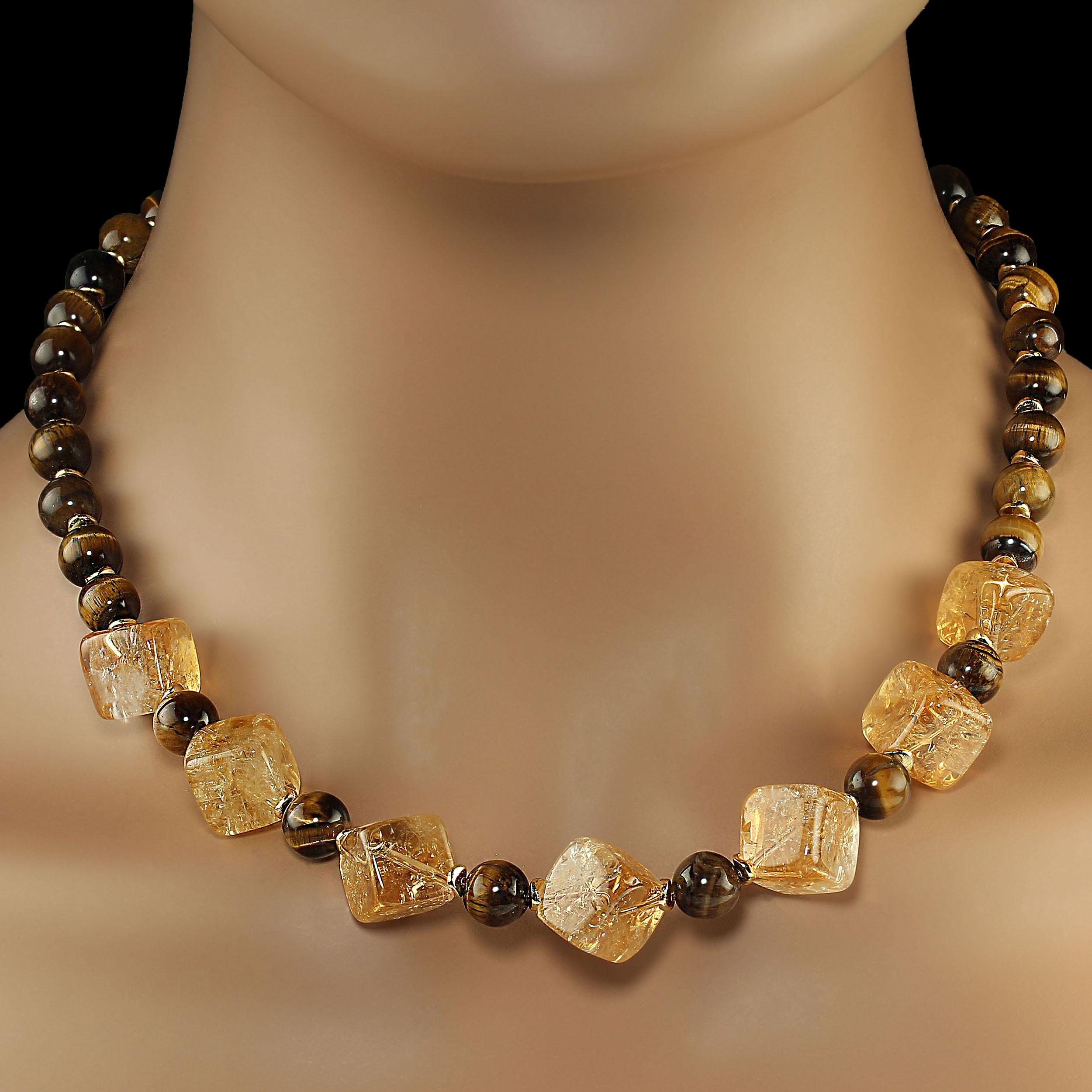 Artisan AJD 18 Inch Statement Citrine and Tiger's Eye Necklace For Sale