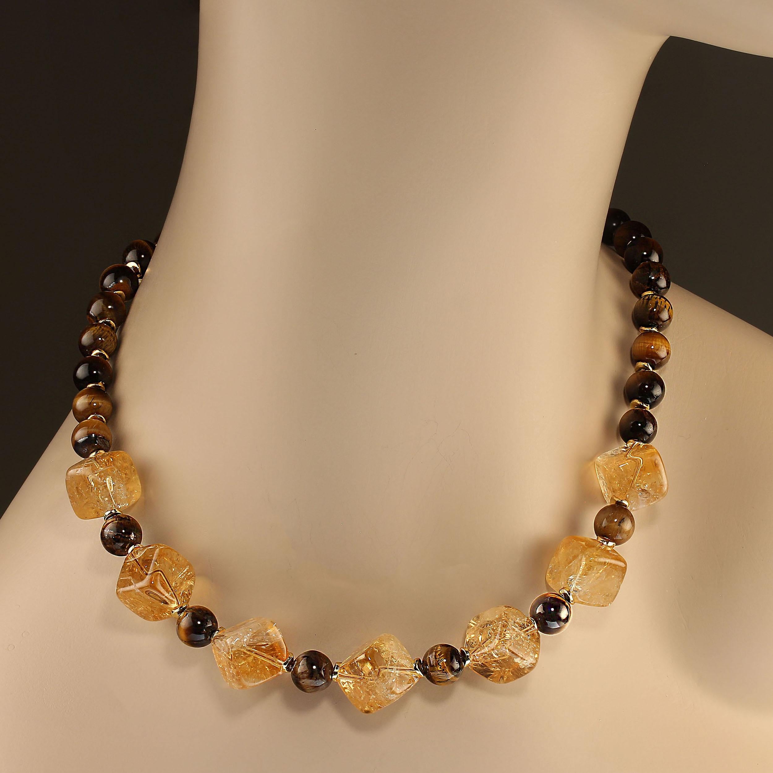Bead AJD 18 Inch Statement Citrine and Tiger's Eye Necklace For Sale