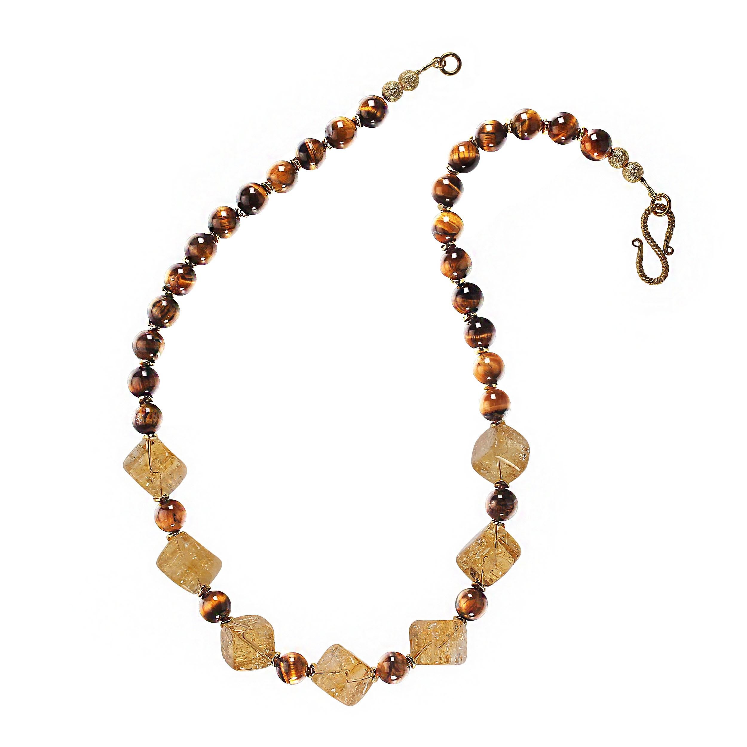 AJD 18 Inch Statement Citrine and Tiger's Eye Necklace In New Condition For Sale In Raleigh, NC