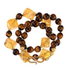 AJD 18 Inch Statement Citrine and Tiger's Eye Necklace