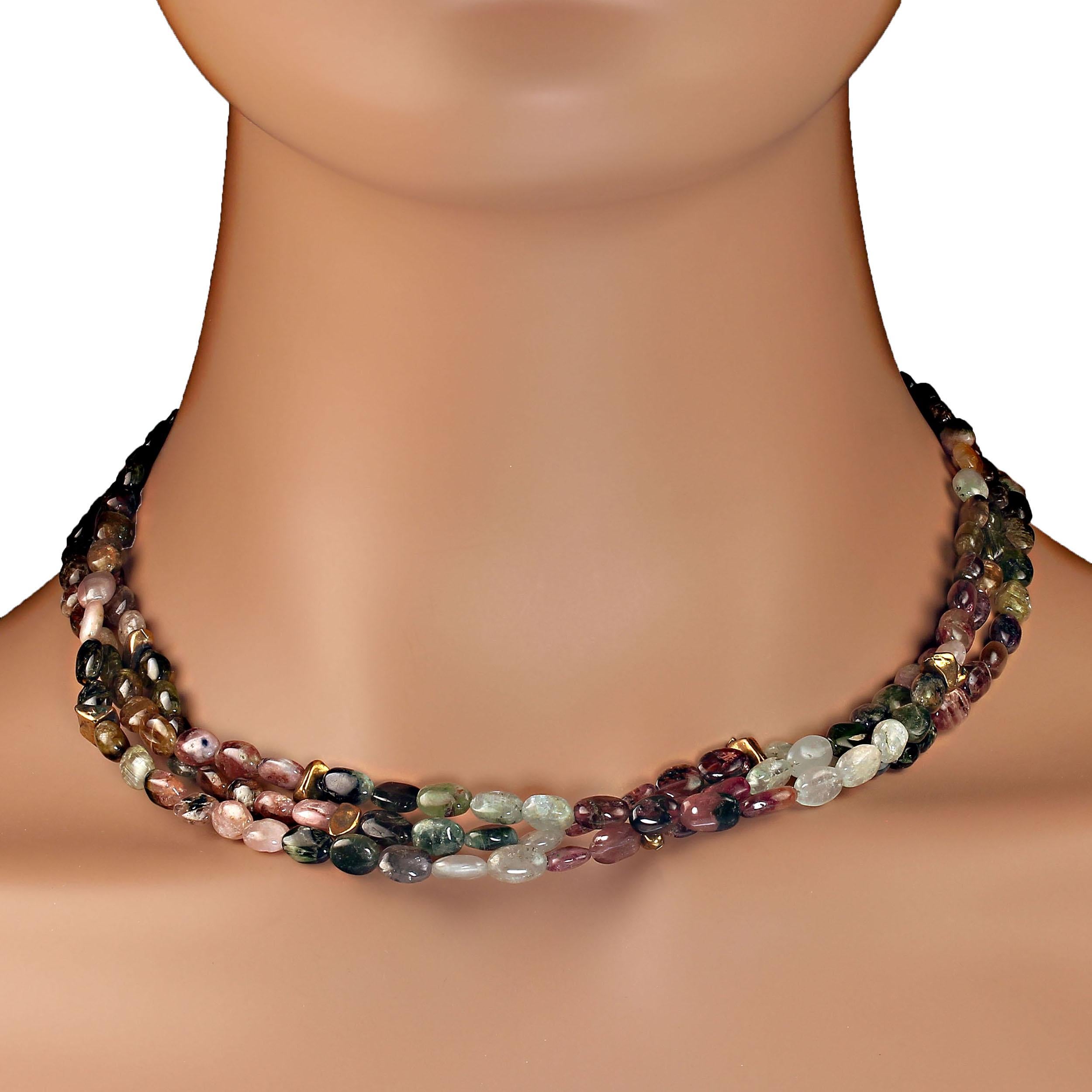 Bead AJD 18 Inch Tourmaline multi color nuggets necklace   Great gift For Sale