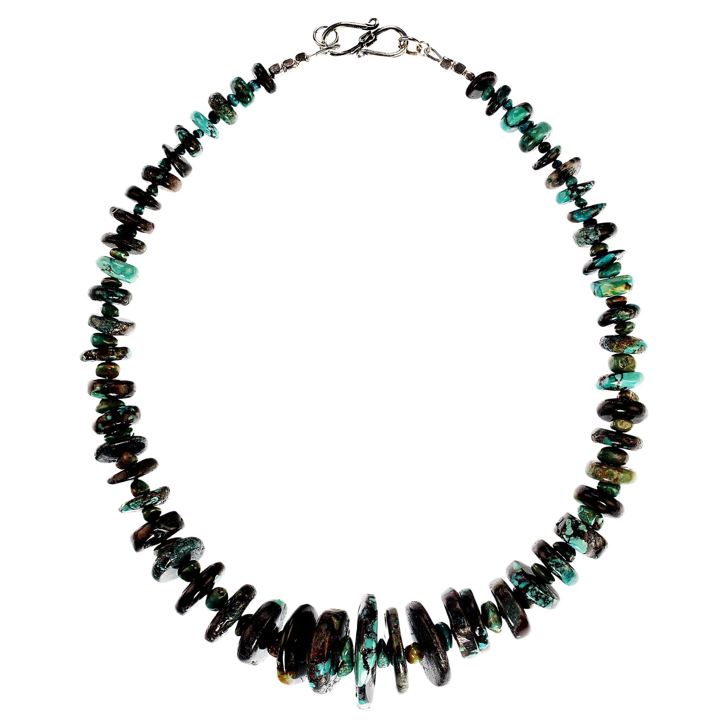 Bead AJD 18 Inch Turquoise and Black Matrix Necklace