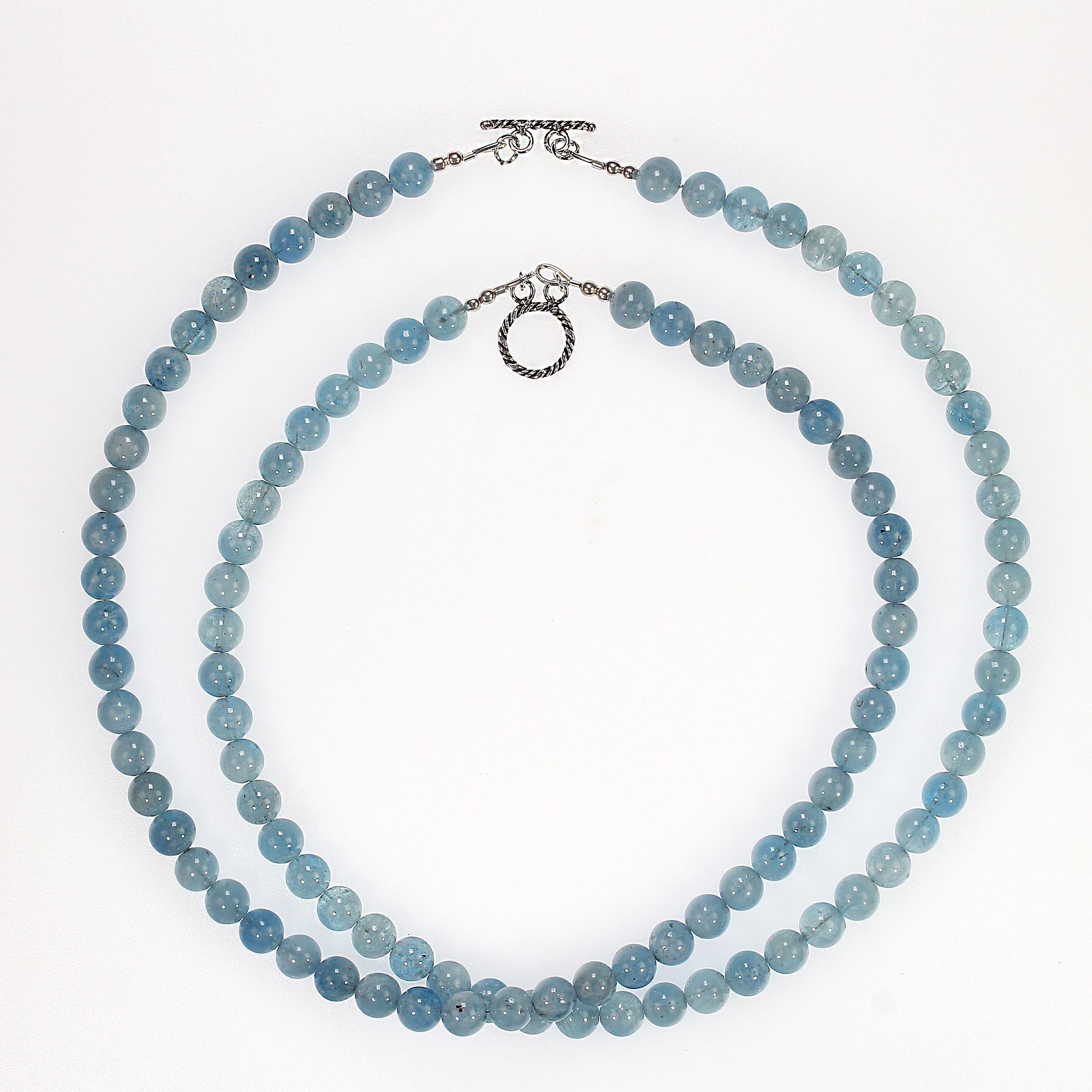 AJD Collier de 18 pouces à deux brins d'aigue-marine bleue moyenne en vente 5