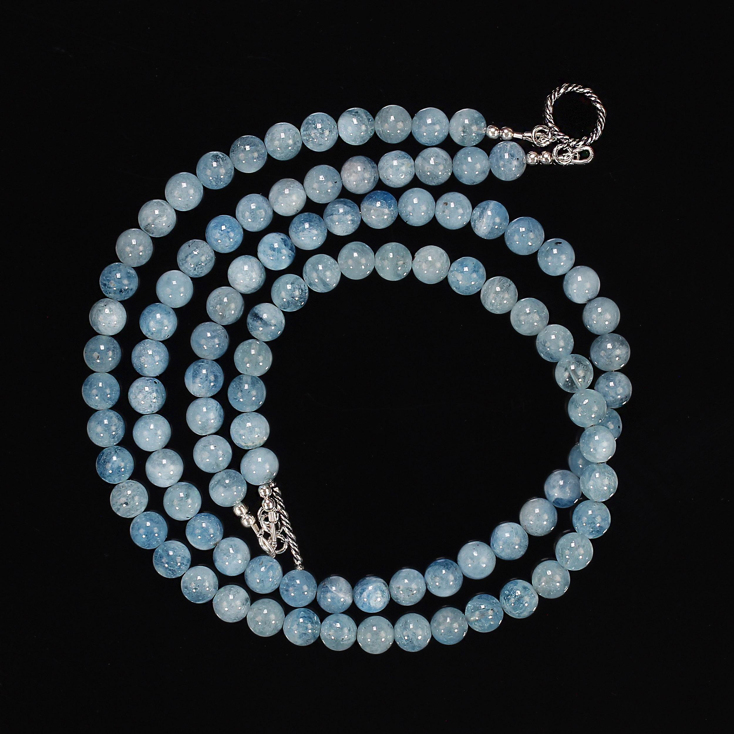 Artisan AJD Collier de 18 pouces à deux brins d'aigue-marine bleue moyenne en vente