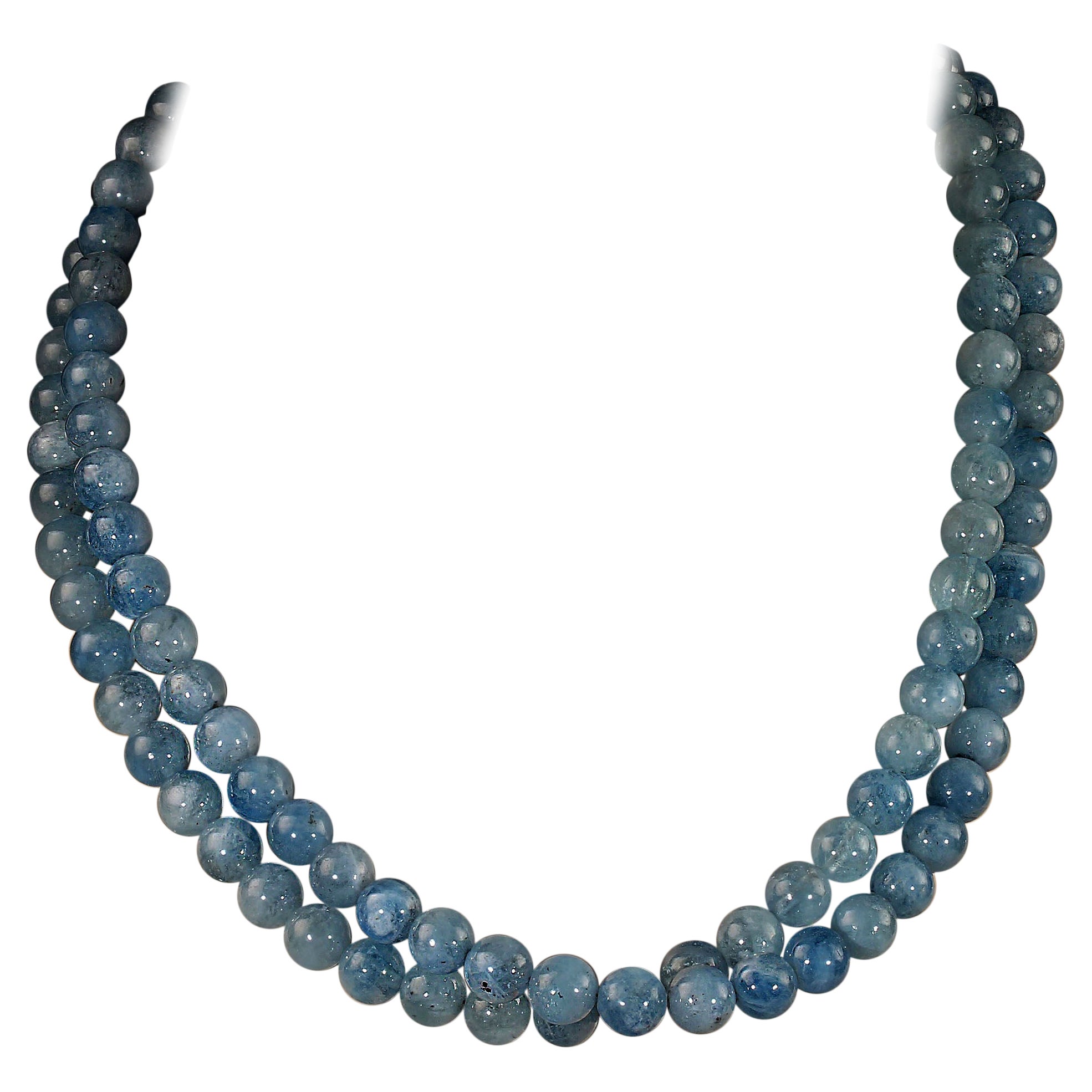 AJD 18 Inch Two Strand Medium Blue Aquamarine Necklace