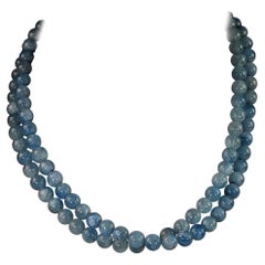 AJD 18 Inch Two Strand Medium Blue Aquamarine Necklace