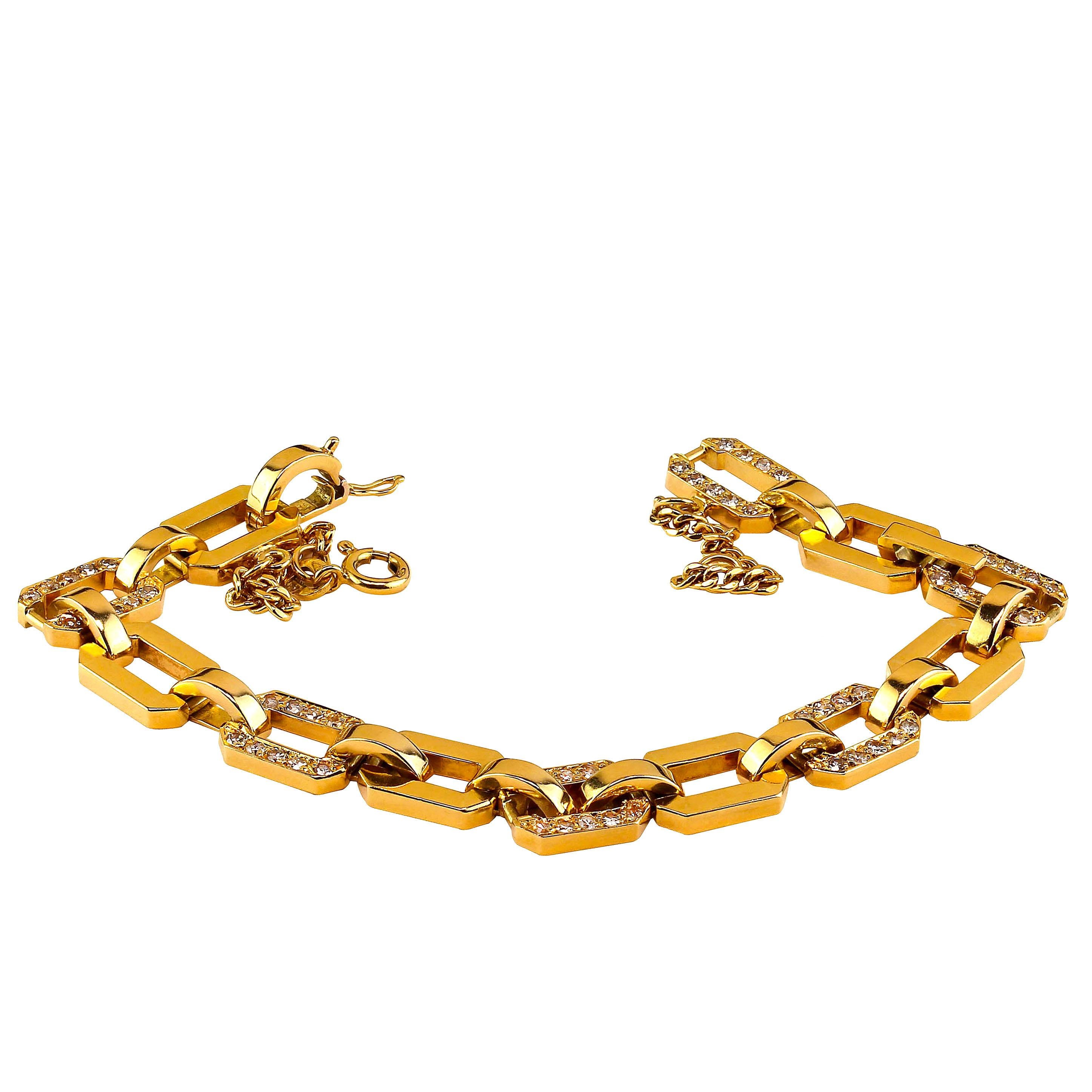 Women's or Men's AJD 18 Karat Rich Yellow Gold Diamond Square Link Bracelet