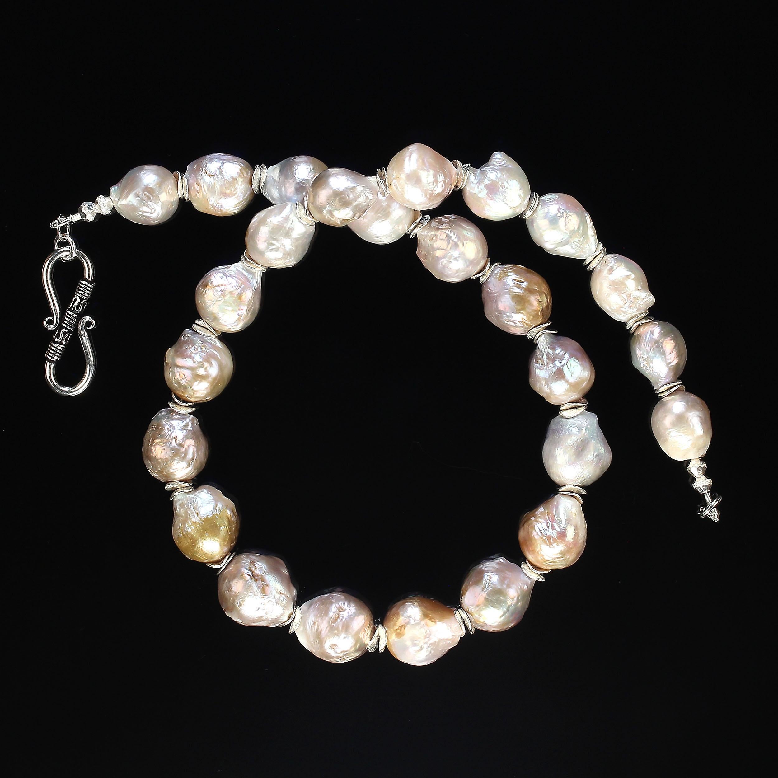 Bead AJD 19 Inch Baroque Iridescent Silvery Pearls with silvery accents Perfect Gift! For Sale