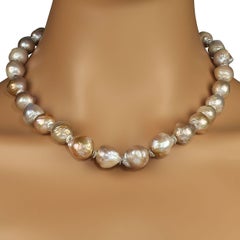 AJD 19 Inch Baroque Iridescent Silvery Pearls with silvery accents Perfect Gift!